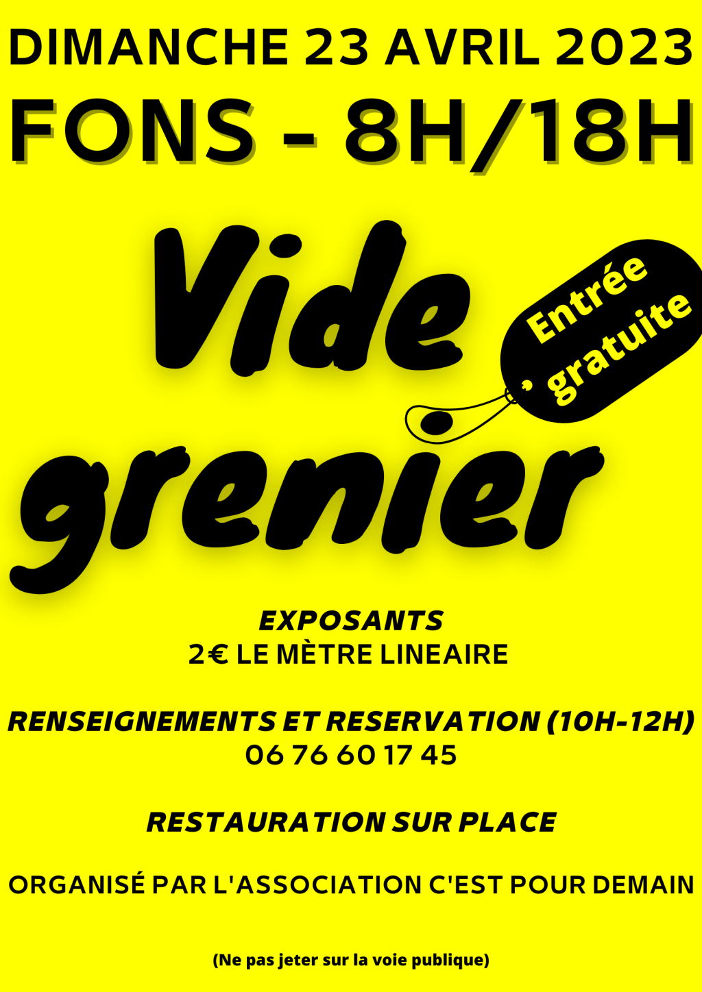 VIDE-GRENIER, à Fons – Dimanche 23 avril&nbsp;2023