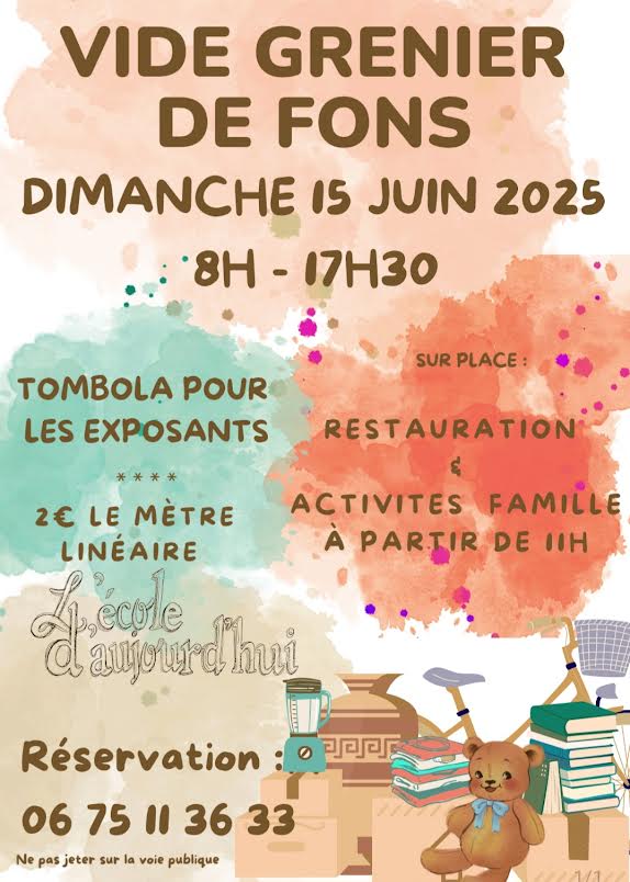 VIDE GRENIER DE FONS – DIMANCHE 15 JUIN&nbsp;2025